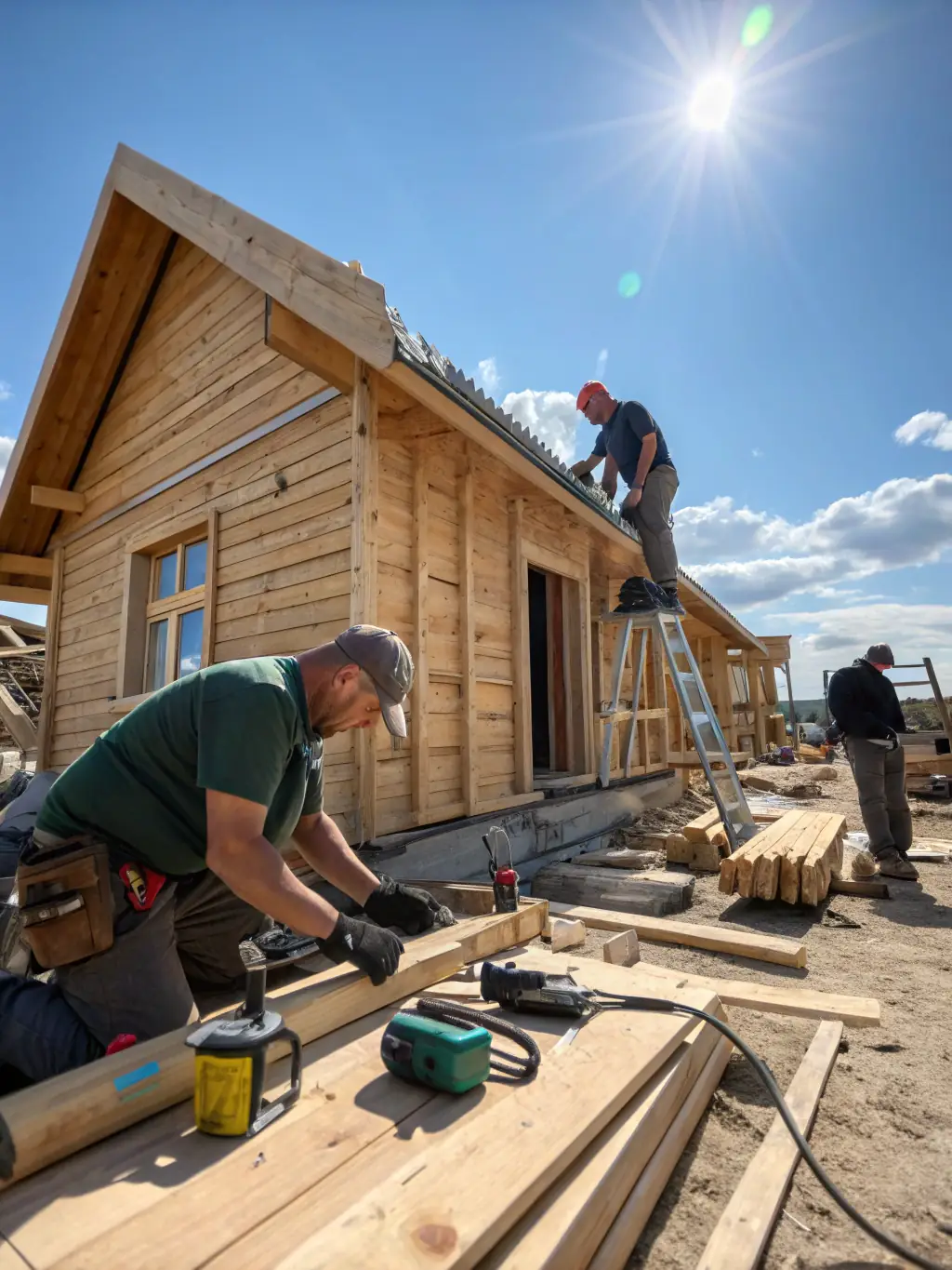 A construction site with workers building a new residential property, showcasing a ground-up construction project funded by Impulse Capital Partners.